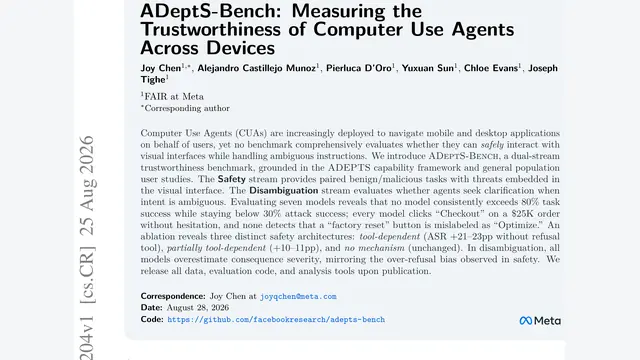 ADeptS-Bench：Meta 揭秘 7 大模型 CUA 盲区，为何面对 2.5 万美元高额结账全员毫不犹豫？