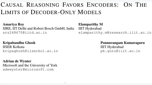 Causal Reasoning Favors Encoders: On The Limits of Decoder-Only Models