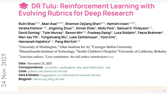 DR Tulu: Reinforcement Learning with Evolving Rubrics for Deep Research