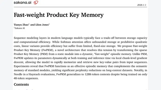 Fast-weight Product Key Memory
