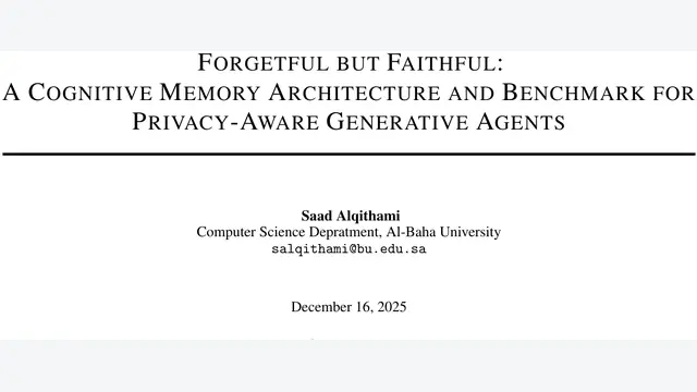 Forgetful but Faithful: A Cognitive Memory Architecture and Benchmark for Privacy-Aware Generative Agents