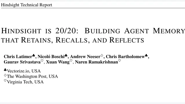 Hindsight is 20/20: Building Agent Memory that Retains, Recalls, and Reflects