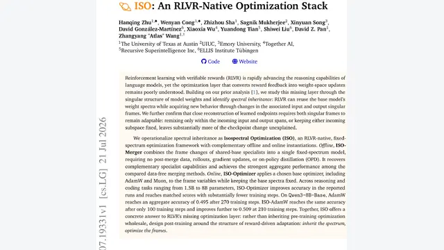 ISO：继承奇异谱只优化框架，RLVR步数缩减2.7倍且性能反超
