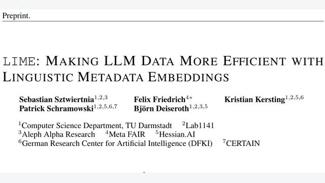 LIME: Making LLM Data More Efficient with Linguistic Metadata Embeddings