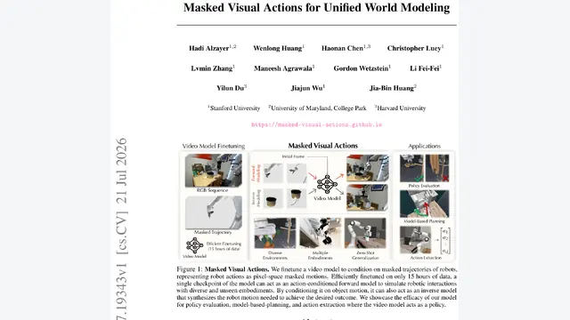 Masked Visual Actions：哈佛斯坦福将动作变像素掩码，15小时数据统一正反向世界模型