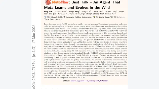 MetaClaw: Just Talk -- An Agent That Meta-Learns and Evolves in the Wild