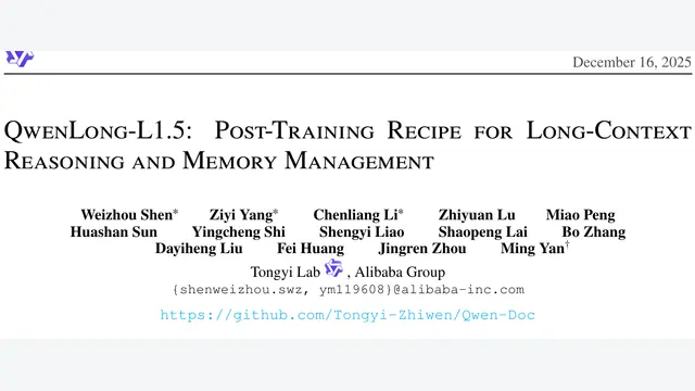 QwenLong-L1.5: Post-Training Recipe for Long-Context Reasoning and Memory Management