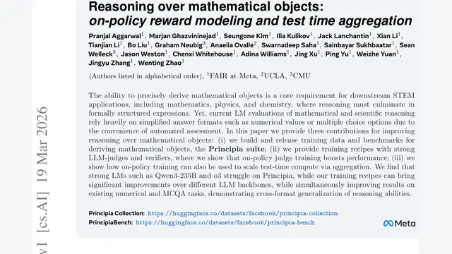 Reasoning over mathematical objects: on-policy reward modeling and test time aggregation