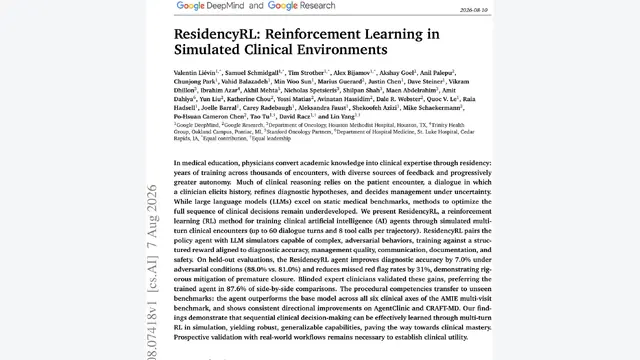 Google DeepMind提出ResidencyRL：多轮RL训练临床AI，遗漏风险降低31%