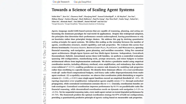 Towards a Science of Scaling Agent Systems