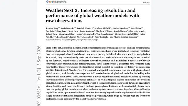 WeatherNext 3：告别分析场，DeepMind用原始观测实现逐小时0.1°预报