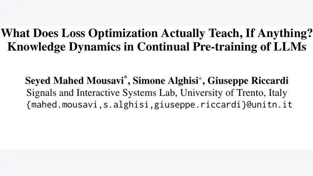 What Does Loss Optimization Actually Teach, If Anything? Knowledge Dynamics in Continual Pre-training of LLMs