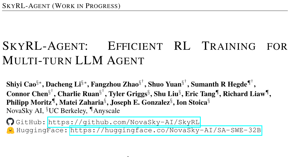 AI Agent训练成本减半！SkyRL-Agent框架揭秘1.55倍加速秘诀 图示