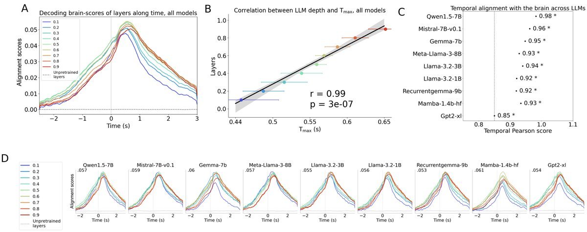 LLM层深度与大脑响应时间的对齐