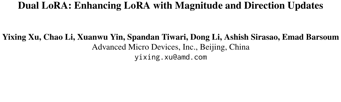 AMD力作Dual LoRA：性能最高提升1.8%！将参数更新分解为“幅值”与“方向” 图示