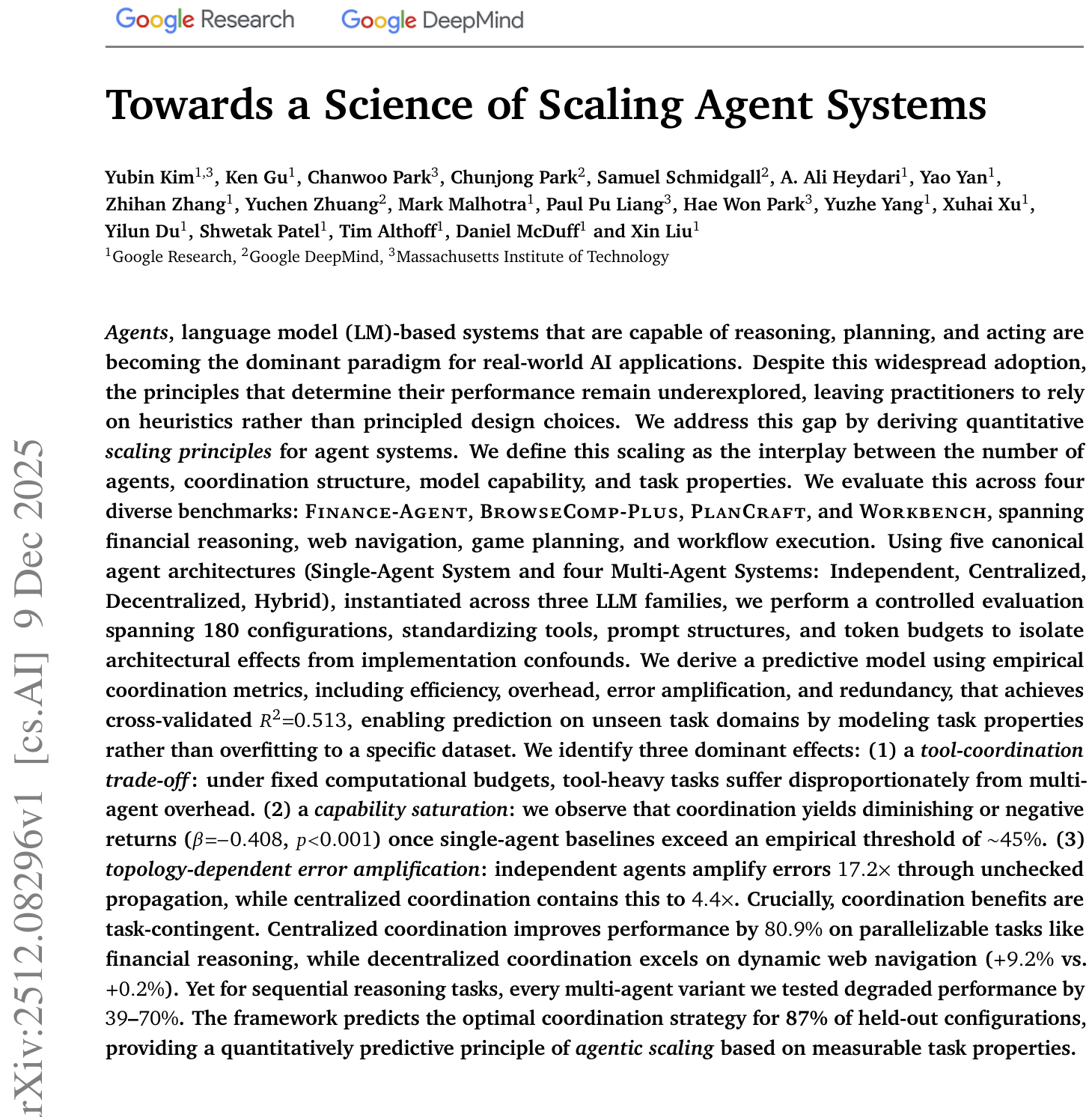 AI Agent协作双刃剑：性能提升81%，错误放大17倍！DeepMind发布首个量化法则 图示