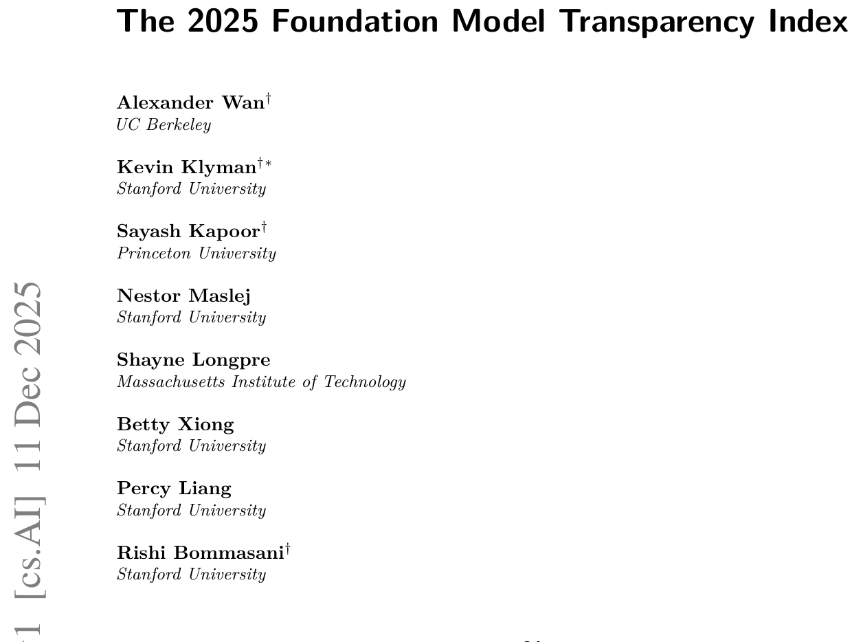 2025 AI透明度大倒退：均分跌至40，IBM夺冠，xAI与Midjourney垫底 图示