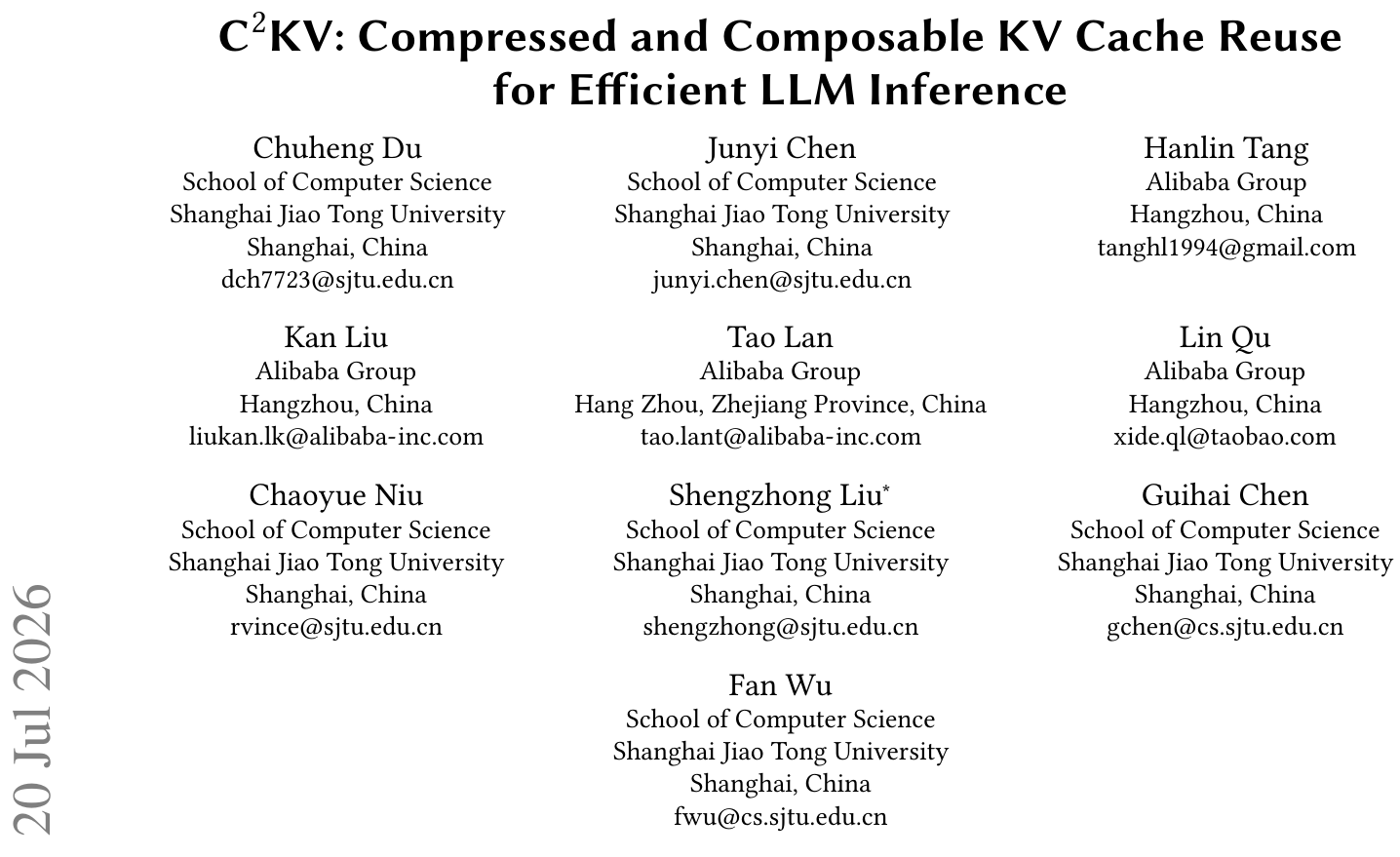阿里与上交提出 C$^2$KV：可组合缓存流形，长文本推理加速达 17 倍 论文图示