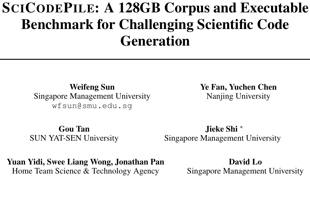 SciCodePile：128GB多学科科学代码库与可执行基准，最强模型Pass@1仅12.30% 论文图示