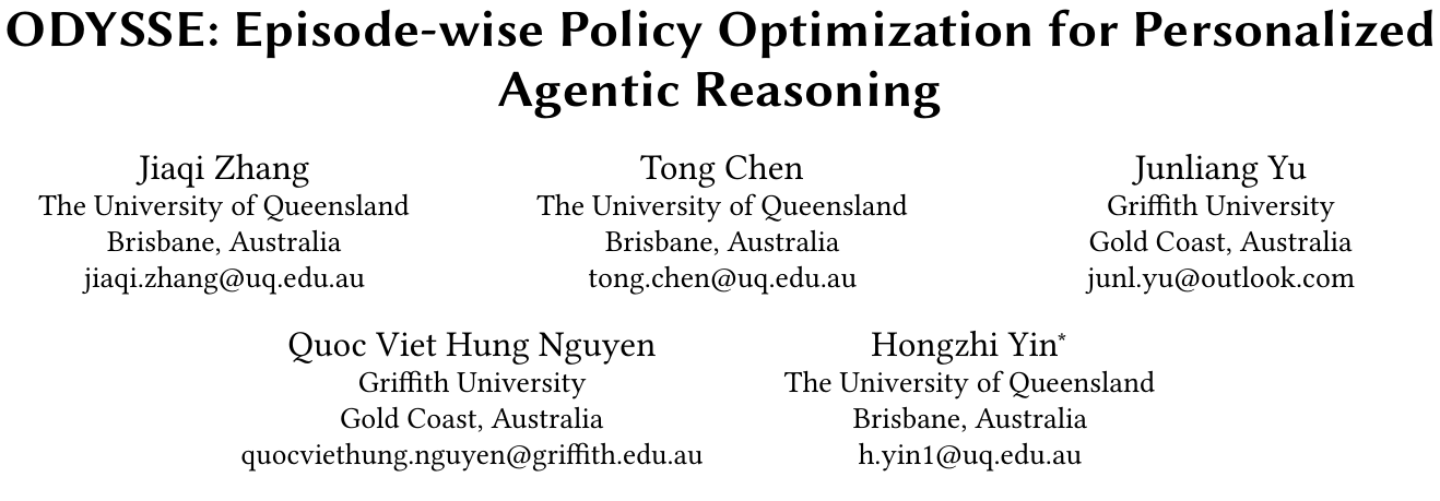 ODYSSE：剧集级策略优化破局模糊需求，让Agent学会个性化推理 论文图示