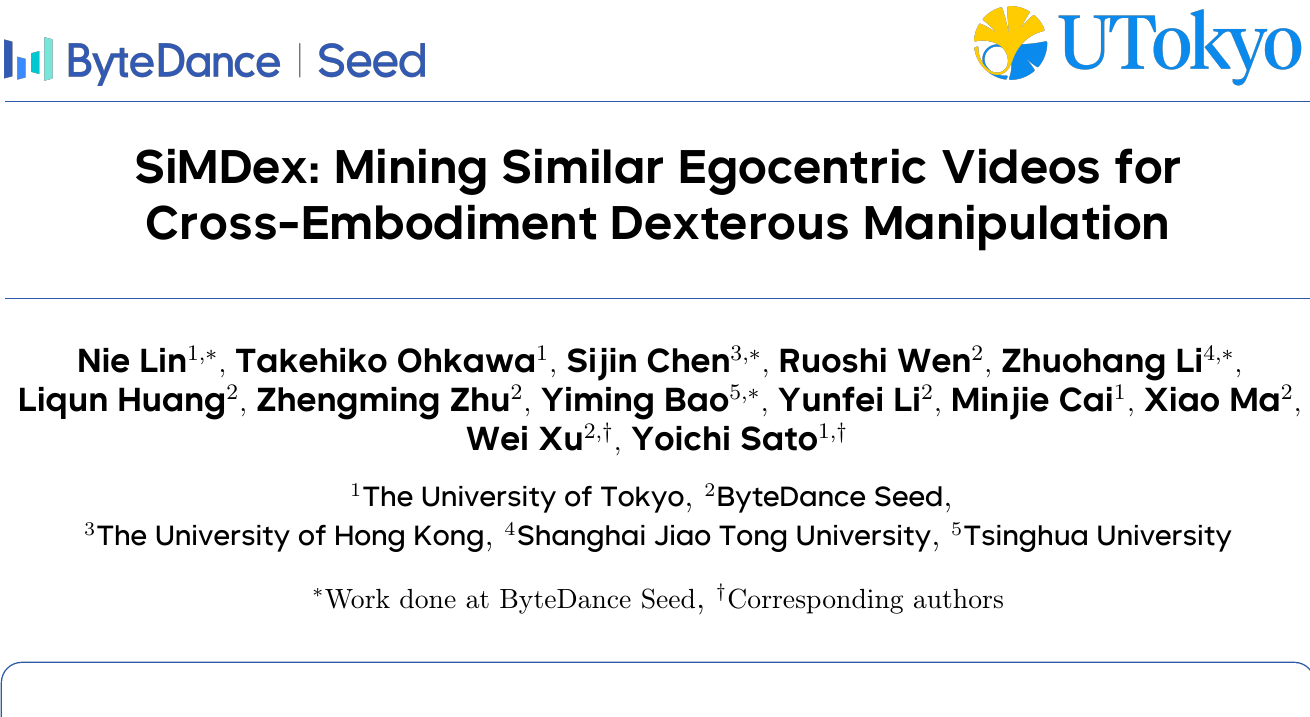 SiMDex：像推荐系统一样精选5%人类视频，灵巧手成功率达61.1% 论文图示