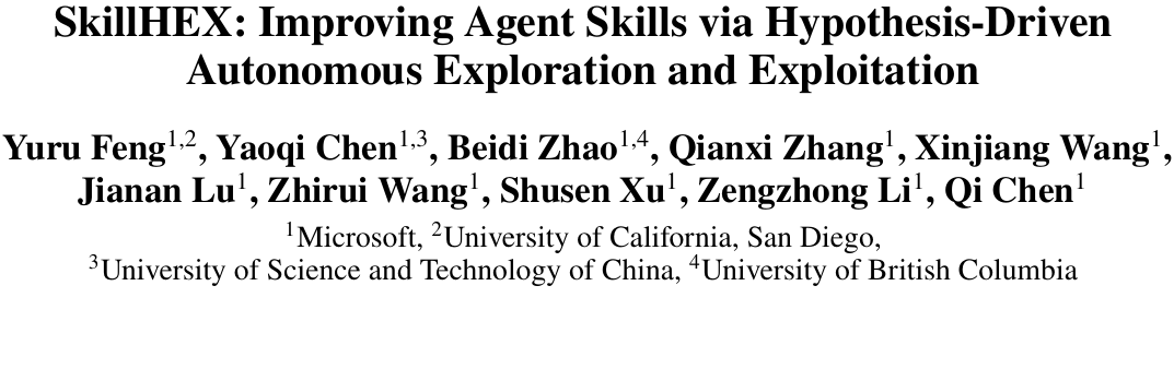 SkillHEX：假设驱动树搜索破除利用陷阱，技能自演化通过率达57.9% 论文图示