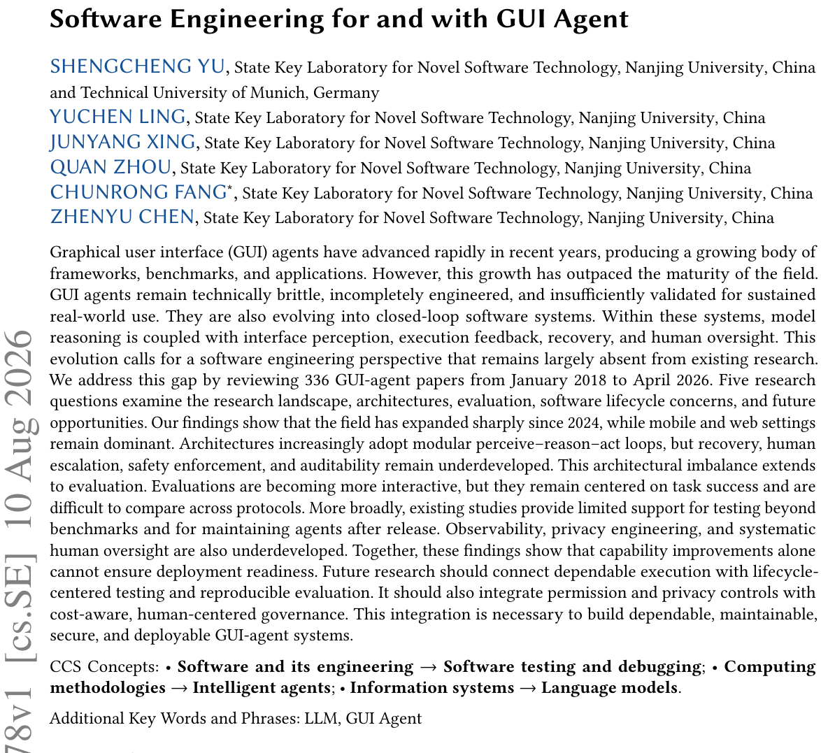 GUI Agent最新综述！南大等剖析336篇文献：从单步模型到闭环软件工程 论文图示