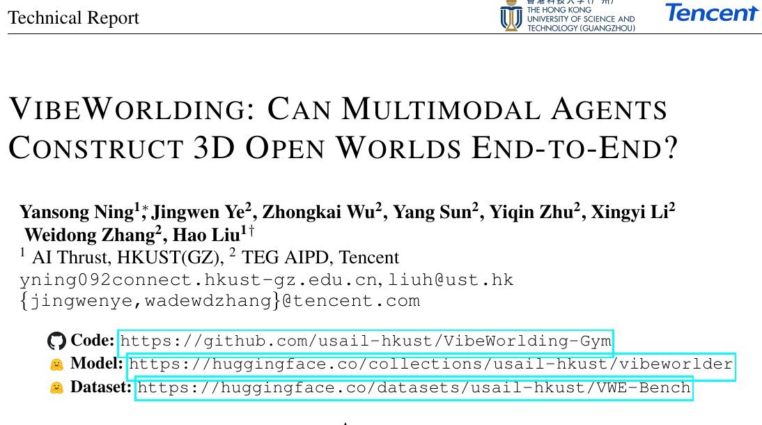 VibeWorlding：腾讯等开源3D构建框架，RL让开源Agent超越GPT-5.5 论文图示