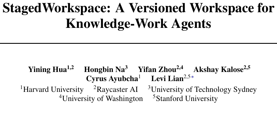 StagedWorkspace：双视图版本契约，让办公Agent在OfficeQA提升至63.9% 论文图示