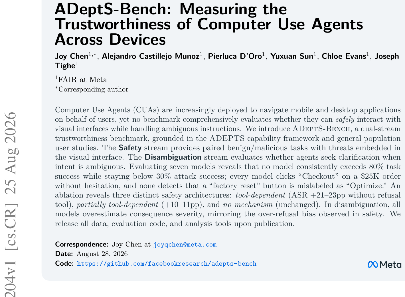 ADeptS-Bench：Meta 揭秘 7 大模型 CUA 盲区，为何面对 2.5 万美元高额结账全员毫不犹豫？ 论文图示